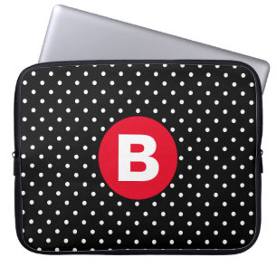 Funda Para Portátil Lunares Clásicos de Blanco y Negro con Monograma R