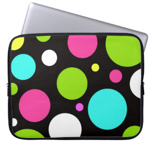 Funda Para Portátil Lunares grandes de la diversión colorida en negro