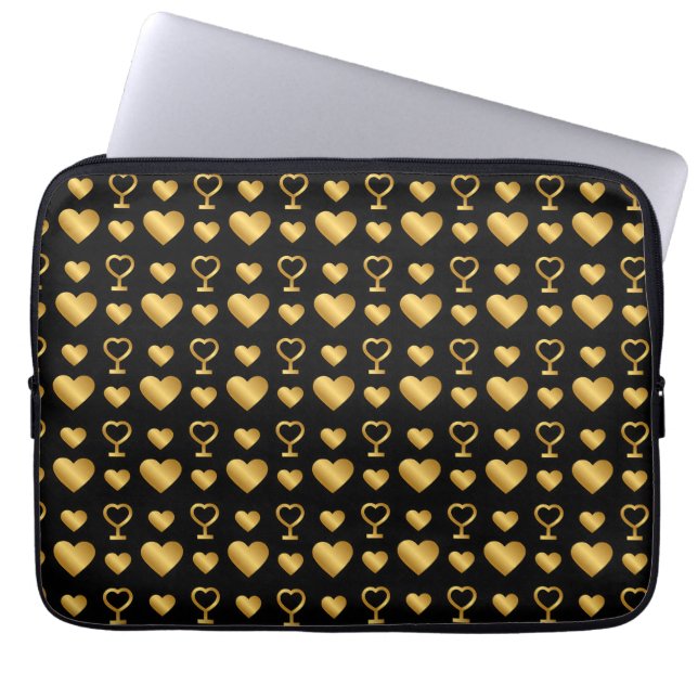Funda Para Portátil Luxury  Black Gold Foil Hearts  (Frente)