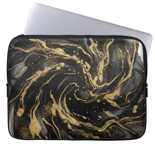 Funda Para Portátil Luxury Gold and Black Abstract Marble  (Frente)