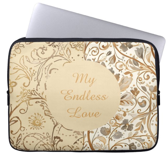 Funda Para Portátil Luxury,Valentine's Day,Lovely Gold Flowers Pattern (Frente)