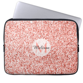 Funda Para Portátil Luz de coral rosa brillantes pastel bling Monogram