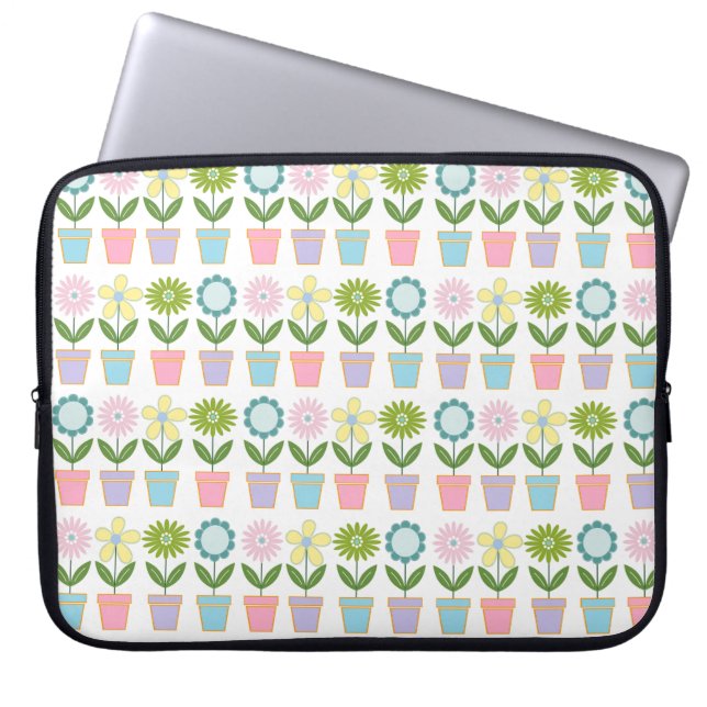 Funda Para Portátil Maceteros de Flores Pastel Lindos Patrón (Frente)