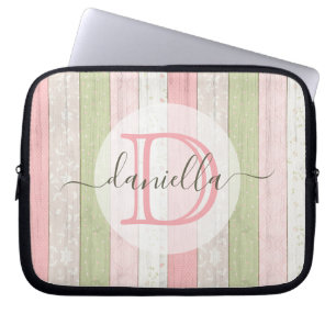 Funda Para Portátil Madera floral Rústica Verde y Rosa Personalizada