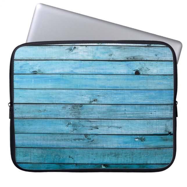 Funda Para Portátil Madera natural azul, fondo texturado. (Frente)