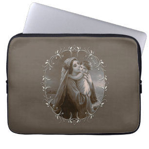 Funda Para Portátil Madonna vintage y niño con marco plateado