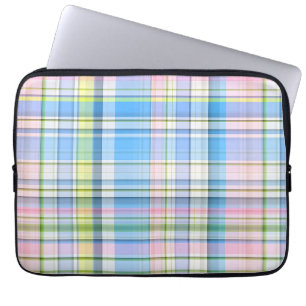 Funda Para Portátil Madrás de perrito azul amarillo blanco