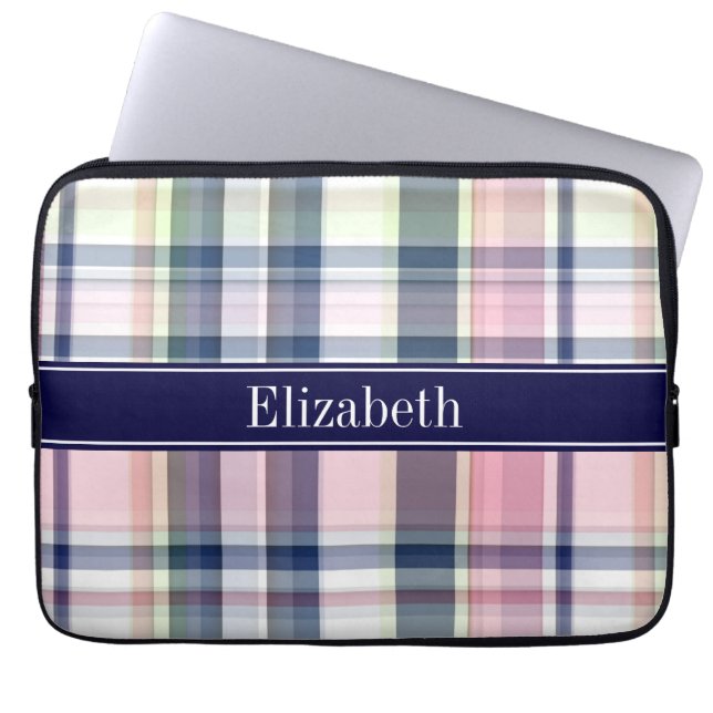 Funda Para Portátil Madrás verde perrito blanco verde de la marina ros (Frente)