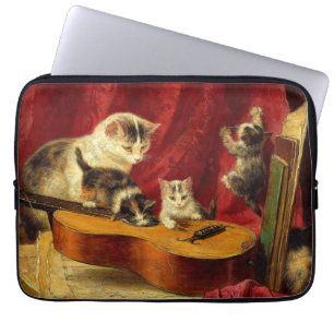 Funda Para Portátil Madre gata y gatitos jugando con guitarra