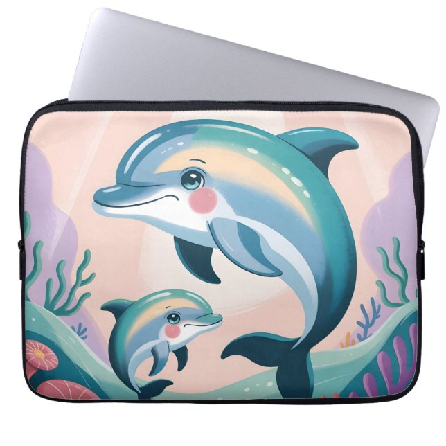 Funda Para Portátil Madre y bebé delfín (Frente)