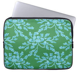 Funda Para Portátil Madroño de peonía sinuoso en verde y aqua