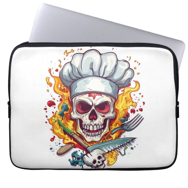 Funda Para Portátil Maestro de Cocina Chef Calavera (Frente)