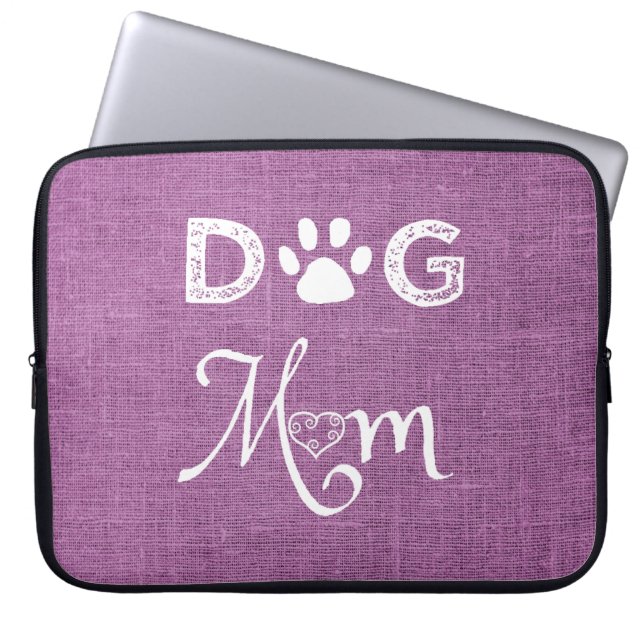 Funda Para Portátil Magenta Burlap Dog Mom (Frente)