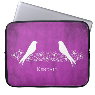 Funda Para Portátil Magenta Lovebirds Floral Vine Laptop Sleeve