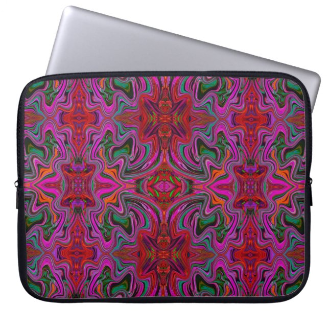 Funda Para Portátil Magenta Trippy Guay, Patrón de ondas rojas y verde (Frente)