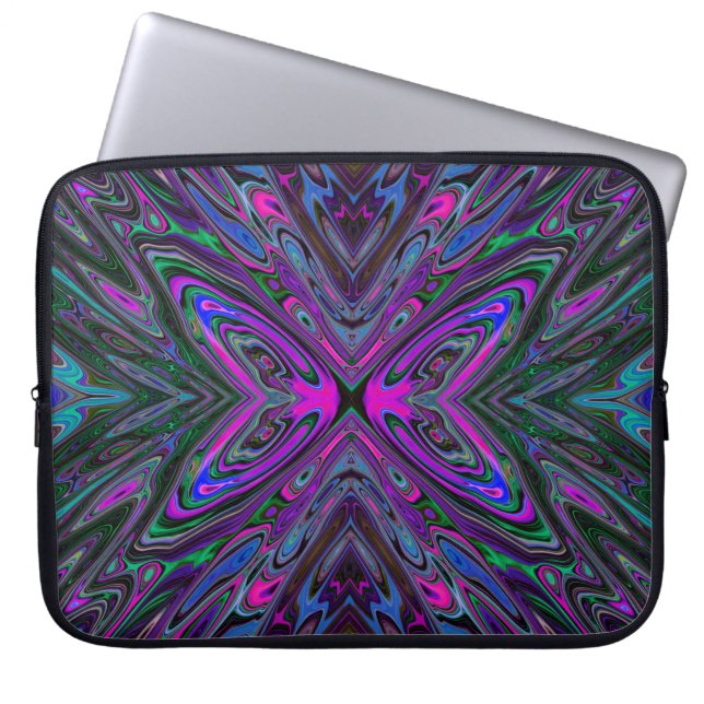 Funda Para Portátil Magenta trippy, mariposa abstracta azul y verde (Frente)