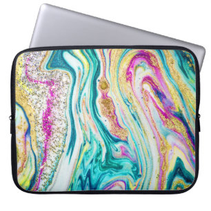 Funda Para Portátil Mágica Marbling: Diseño de pinturas metálicas.
