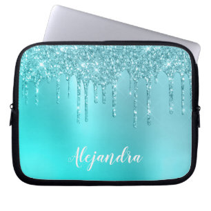Funda Para Portátil Magníficas hierbas de menta azul y purpurina turq