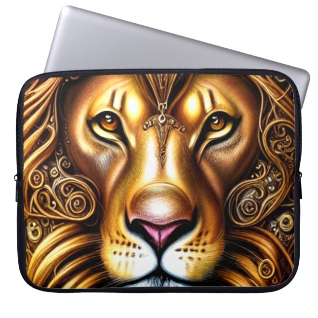 Funda Para Portátil Magnífico León Dorado (Frente)