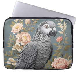 Funda Para Portátil Magnífico Loro Gris Africano Con Elegantes Florale