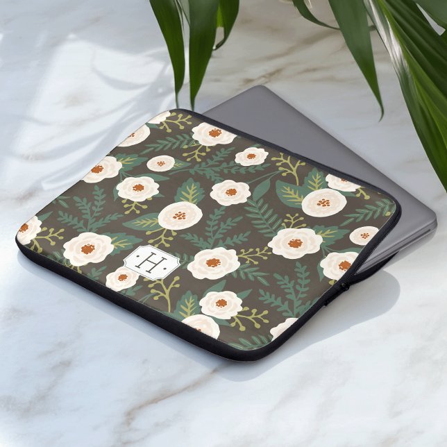 Funda Para Portátil Magnolia Blossoms Monograma Floral (Subido por el creador)