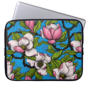 Funda Para Portátil Magnolia floreciente en azul