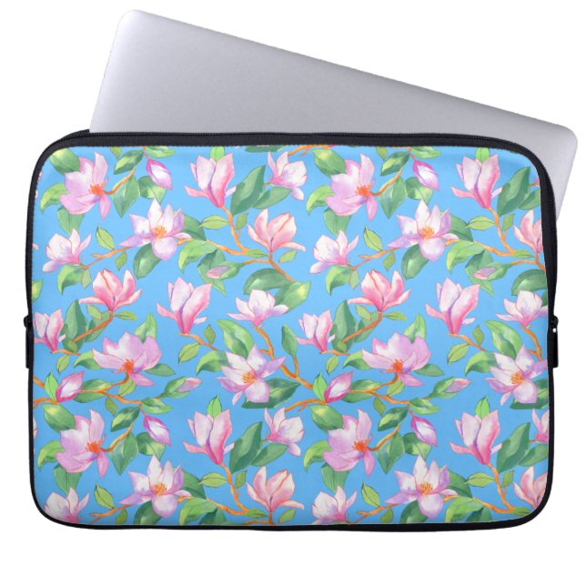 Funda Para Portátil Magnolia floreciente en azul cielo (Frente)