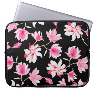 Funda Para Portátil Magnolia romántica: acuarela negra