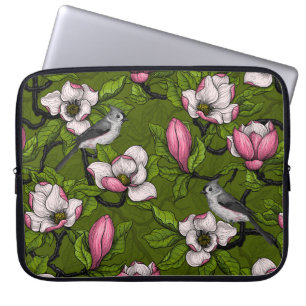 Funda Para Portátil Magnolia y pájaro del titmouse 2