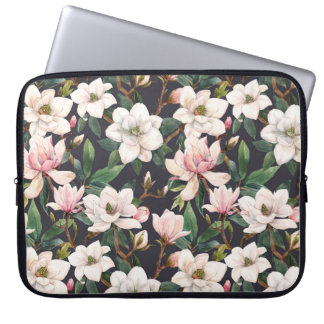 Funda Para Portátil Magnolias dibujadas a mano: acuarela sin costuras.