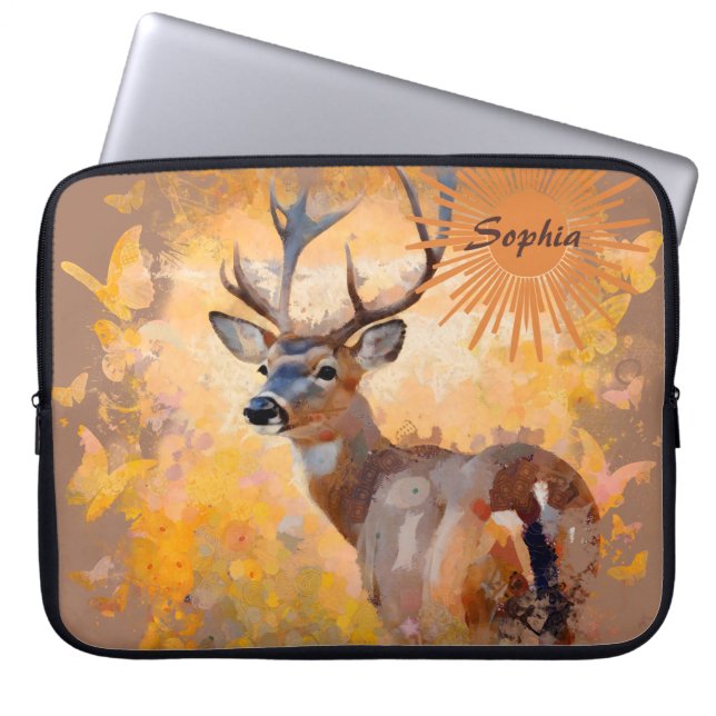 Funda Para Portátil Majestic Deer in a Field of Wildflowers (Frente)
