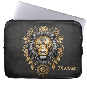 Funda Para Portátil Majestuosa cabeza de león dorada con mané negro.