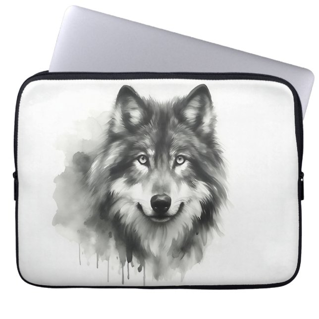 Funda Para Portátil Majestuoso Lobo Gris Impresionante acuarela Vida s (Frente)