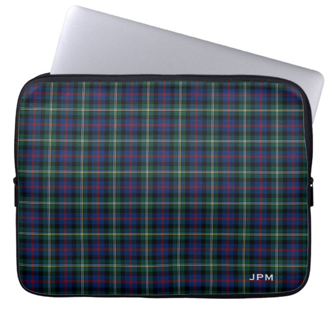 Funda Para Portátil Malcolm Tartan Dark Blue Plaid Monograma (Frente)