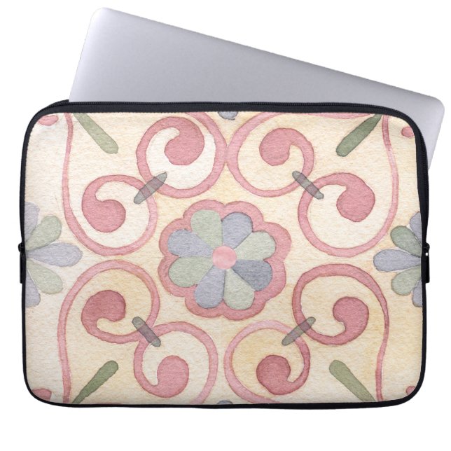 Funda Para Portátil Málica española italiana acuarela rosa floral (Frente)