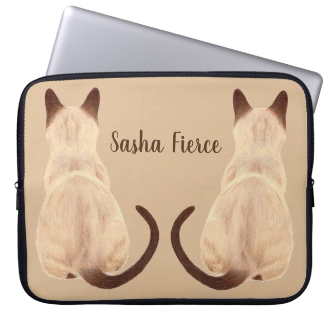 Funda Para Portátil Mamá gata sasha siamesa Kitty mirando hacia atrás (Frente)