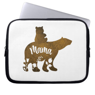 Funda Para Portátil Mamá oso con 1 cachorro a la espalda de mamá