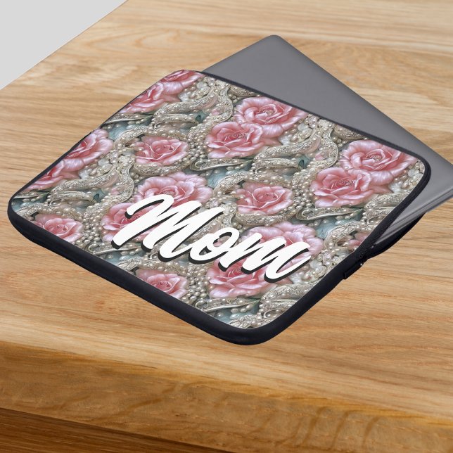 Funda Para Portátil Mamá Rosas metálicos y perlas (Subido por el creador)