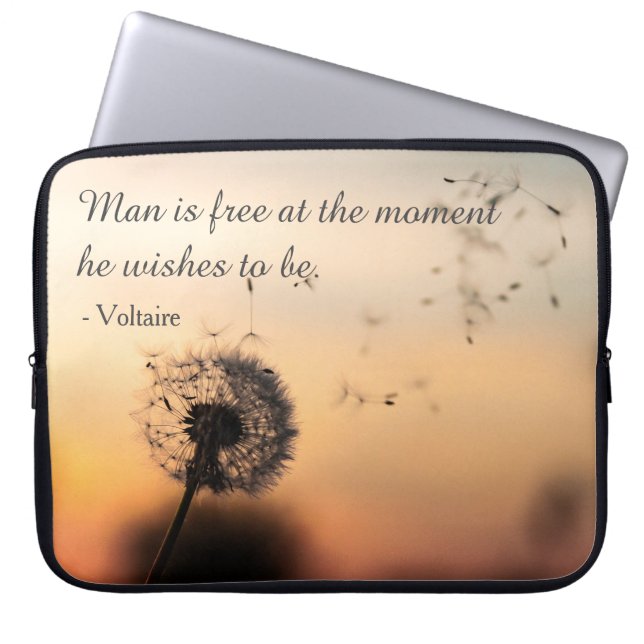 Funda Para Portátil Man is Free Voltaire Quote Dandelion (Frente)