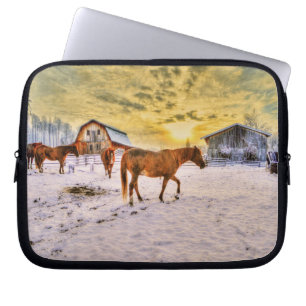 Funda Para Portátil Manada de castaño de caballos en la foto del equin