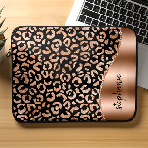 Funda Para Portátil Mancha de leopardo personalizada Rosa dorado Negro