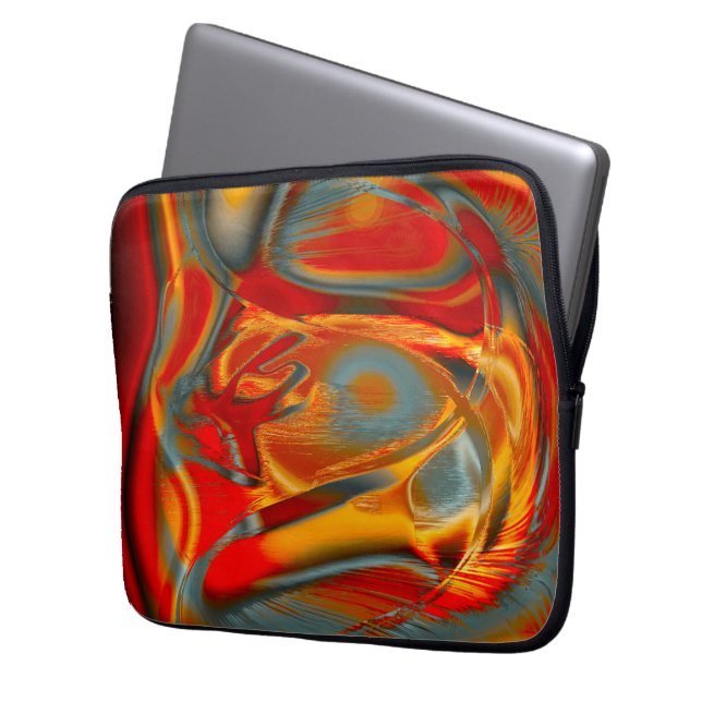 Funda Para Portátil Manchas curvadas en naranja rayado a rojo en gris (Anverso izquierdo)