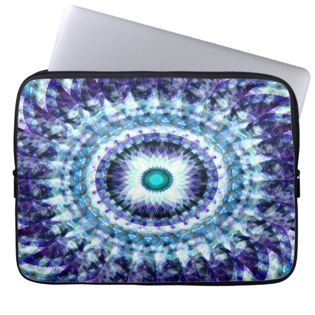 Funda Para Portátil Mandala azul turquesa azul de las flores (Frente)
