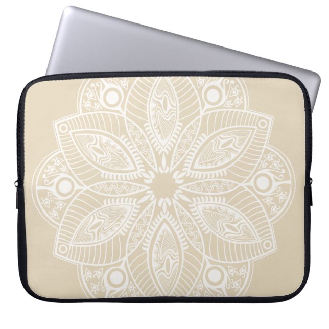 Funda Para Portátil Mandala blanca exótica con fondo beige (Frente)