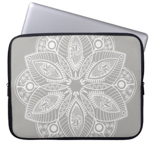 Funda Para Portátil Mandala blanca exótica con fondo gris