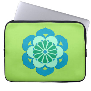 Funda Para Portátil Mandala de flores de Lotus, verde limón y azul cla