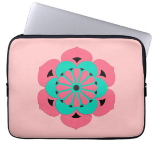 Funda Para Portátil Mandala de flores Lotus, rosa coral y turquesa