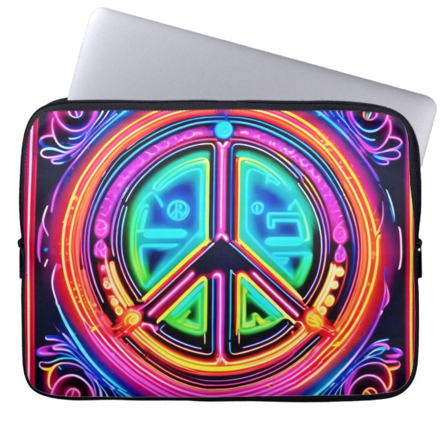 Funda Para Portátil Mandalá de Paz Neon (Frente)