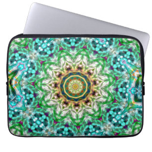 Funda Para Portátil Mandala de textura azul y verde metalizado áspera