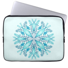 Funda Para Portátil Mandala floral - Boho azul turquesa Snowflake